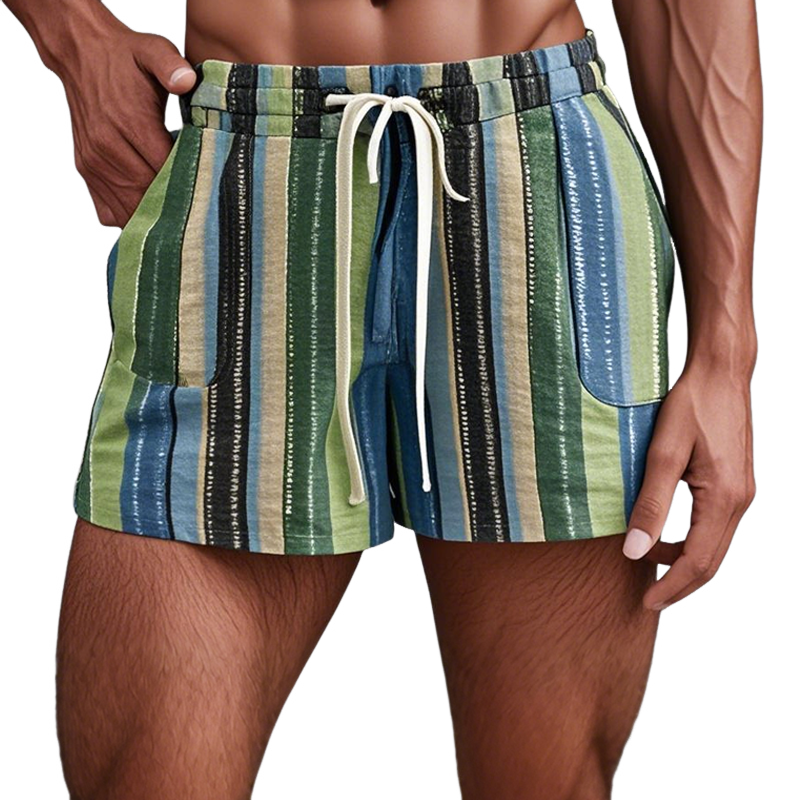 Men's Fashion Coloring Striped Elastic Waist Casual Shorts MTA1904E6Z