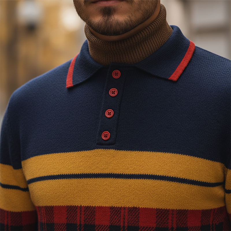 Men's Winter Fashion Cotton Yarn Knitted Polo Sweater MTA1567K7P