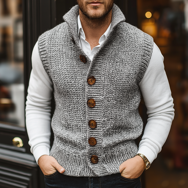 Men's Retro Casual Knitted Single-Breasted Button Vest MTA0419K3TO
