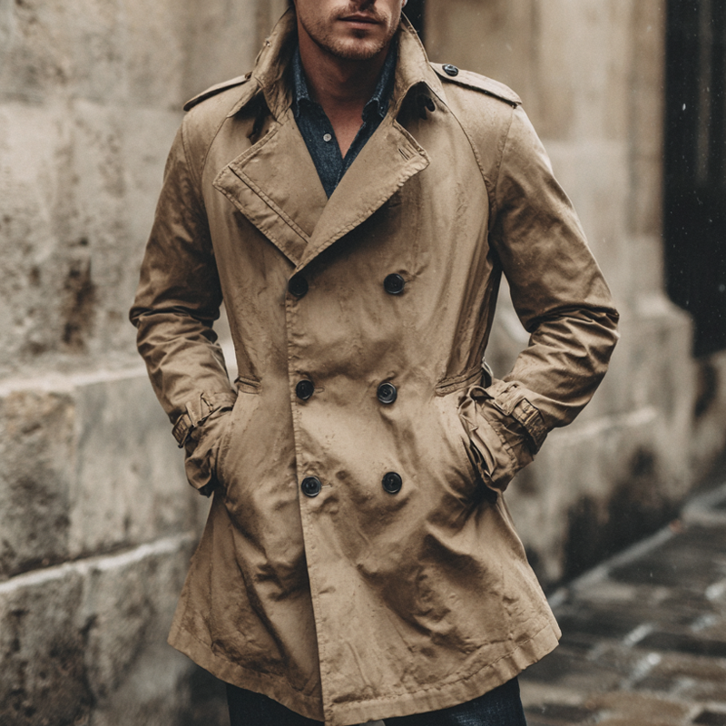 Men's Solid Color Casual Double-breasted Slim Trench Coat MTA0824H1X