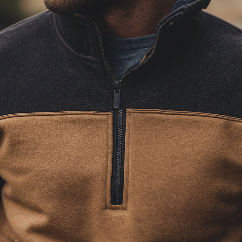 Men's Retro Cotton Blend Color Block Patchwork Half-Zip High Neck Sweatshirt MTA2901J4P