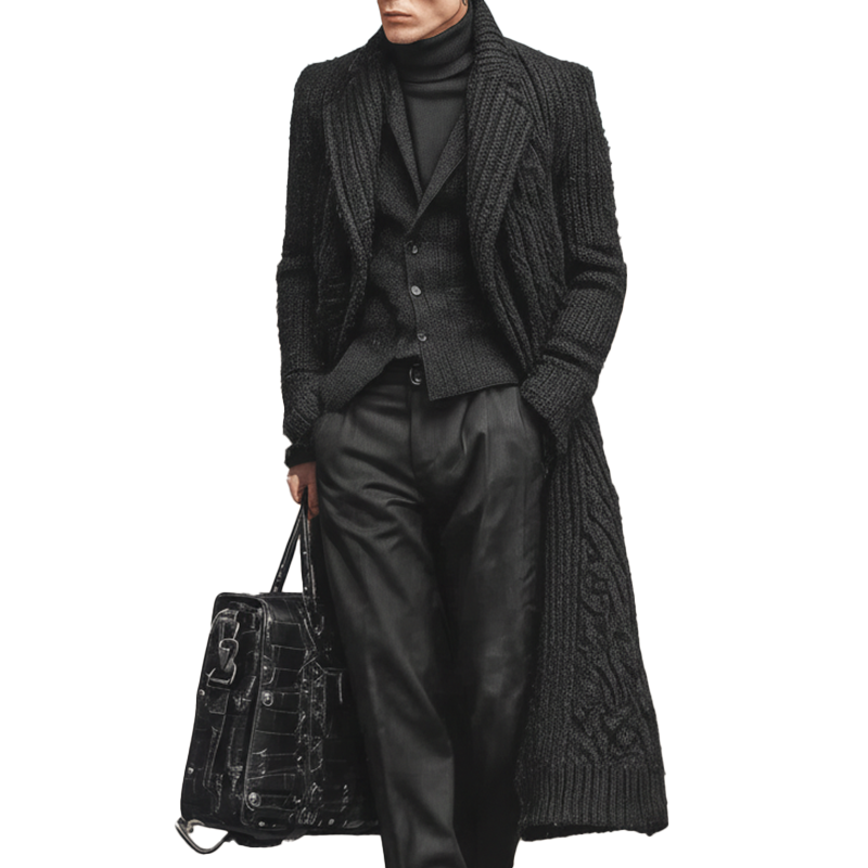 Men's Winter Fashion Hemp Pattern Cotton Knitted Long Cardigan MTA2530I7P