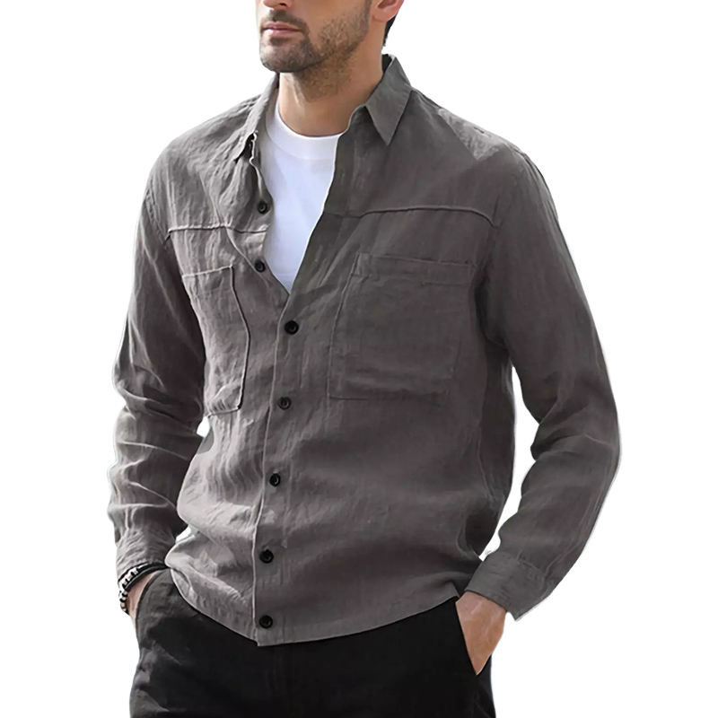 Men's Casual Skin-friendly Ice Silk Wrinkled Long-sleeved Shirt 77143745U