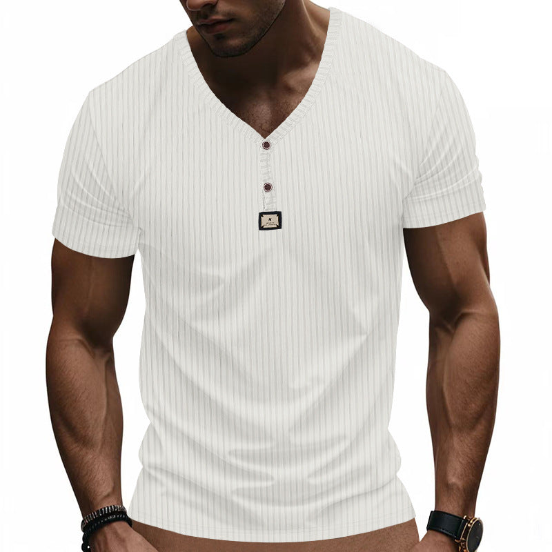 Men's Solid Color Textured Short Sleeve Button-Up T-Shirt MTA0623E4X