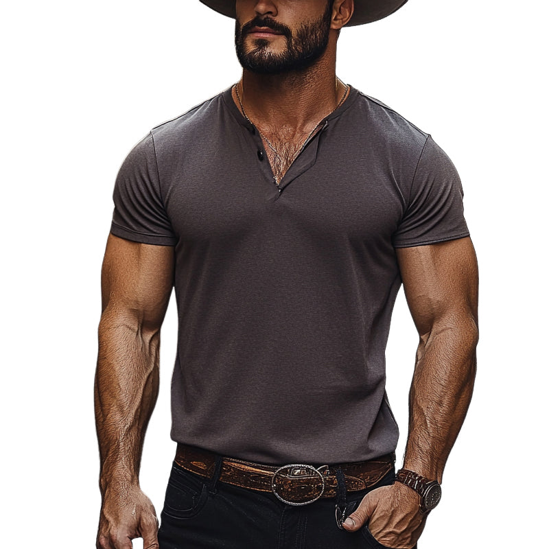 Men's Cotton Blend Short Sleeve Button Henley Neck T-Shirt MTA2934D0X