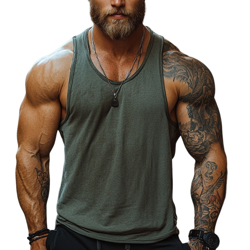 Men's Summer Sports Crew Neck Cotton Blend Tank Top MTA0874E0X
