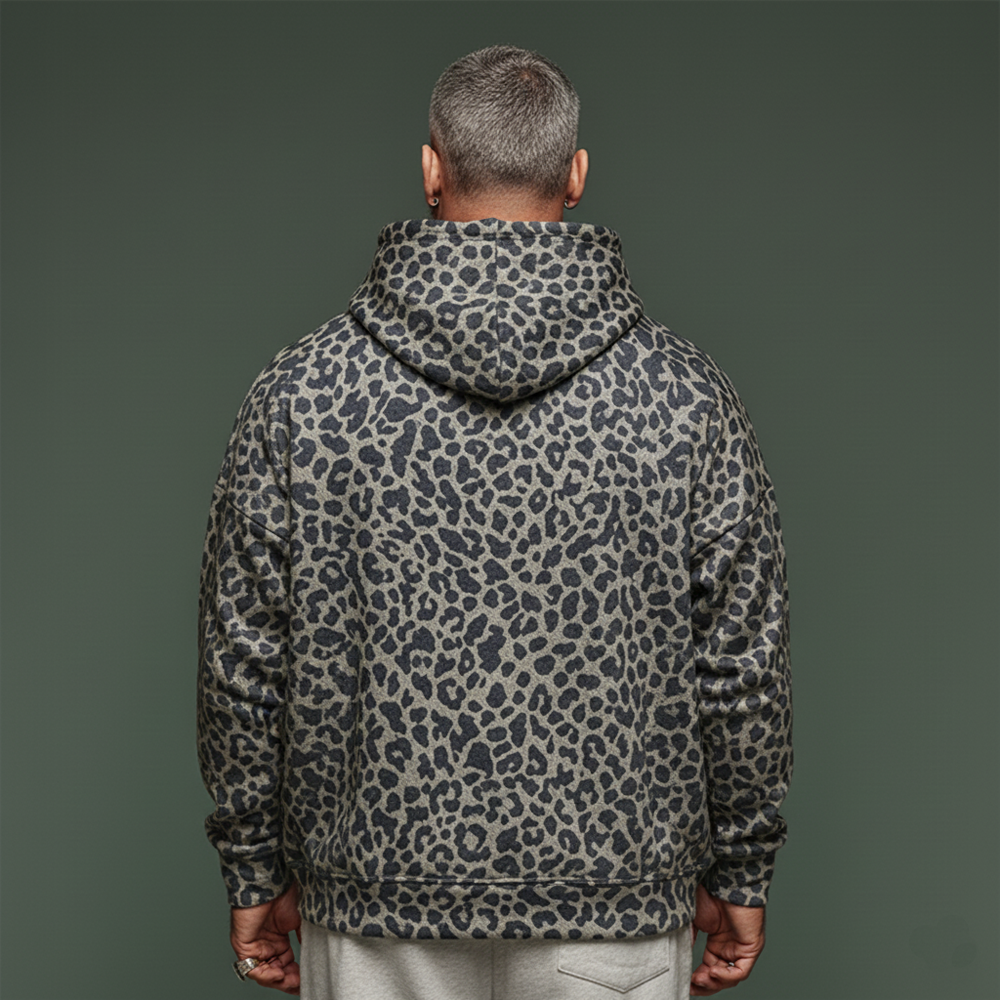 Men's Classic Casual Denim Jacquard Leopard Print Hoodie MTA1223L6K
