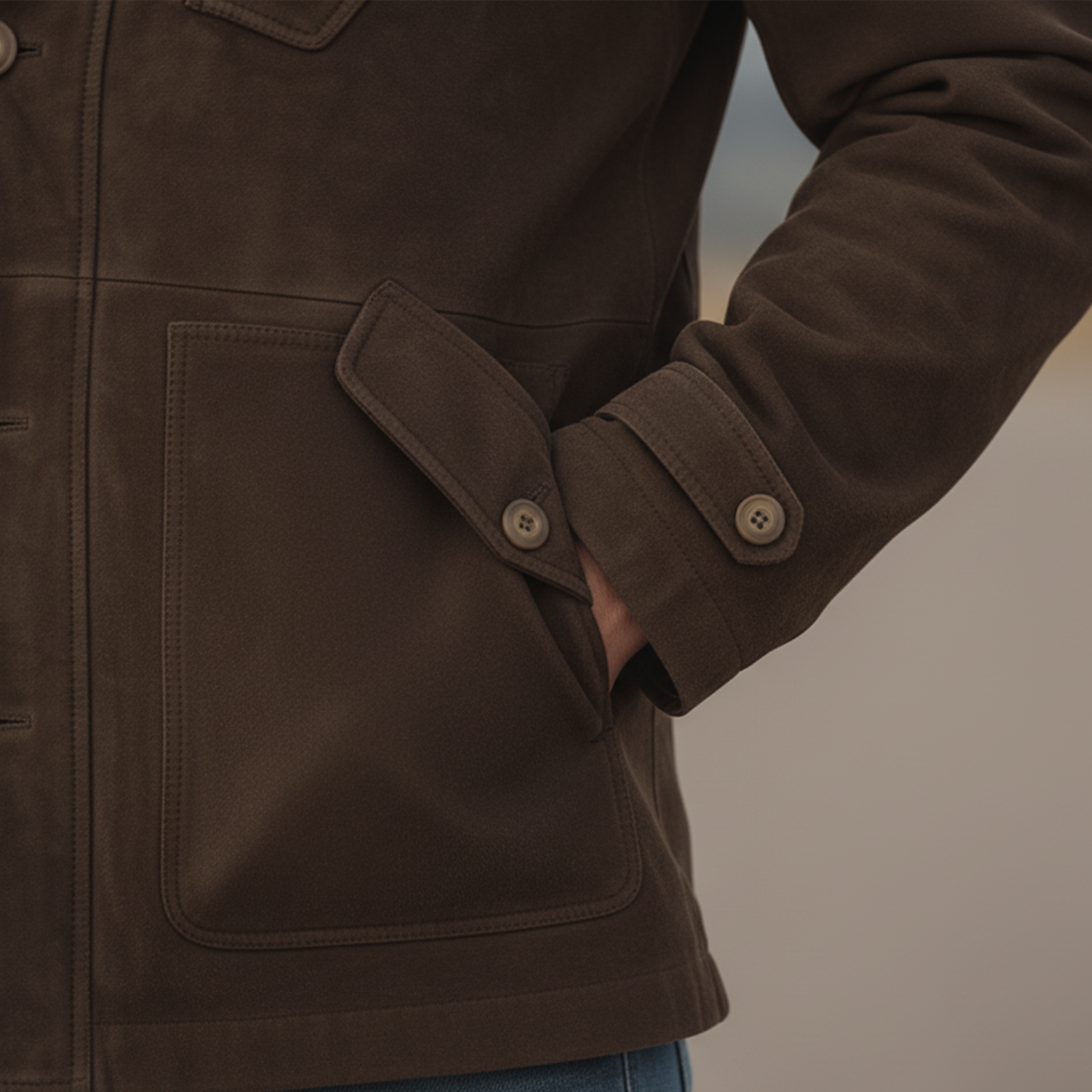 Men's Classic Retro Stand-up Collar Faux Suede Jacket MTA0132K1K