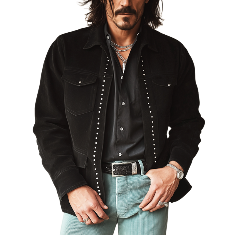 Men's Spring And Autumn Classic Retro Black Suede Jacket MTA0724H7U