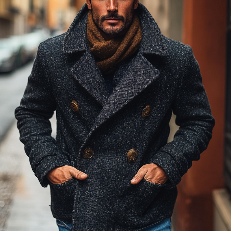 Men's Retro Blend Lapel Double-Breasted Jacket MTA0595K4X