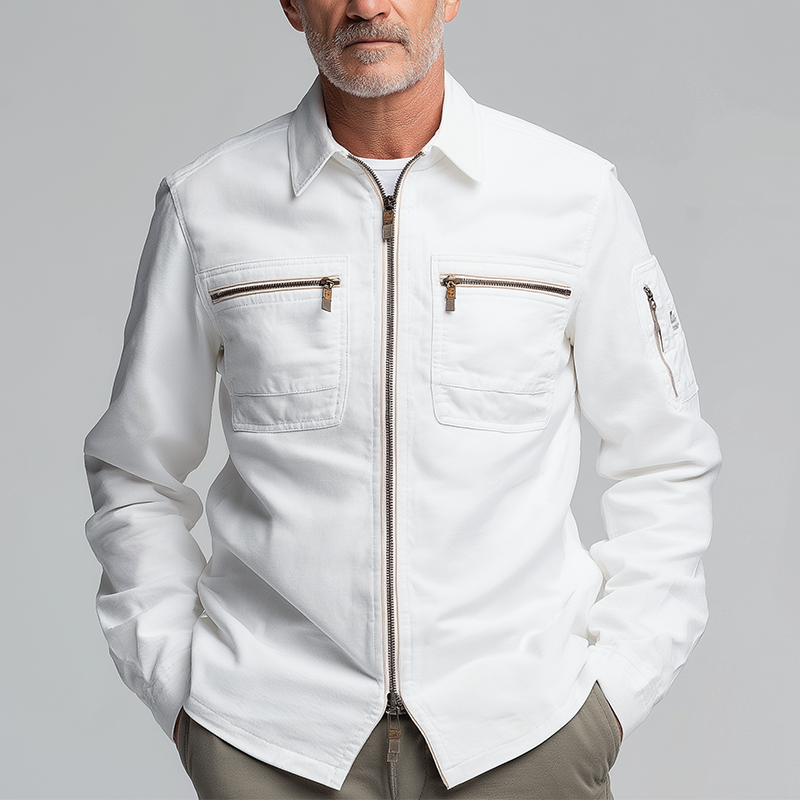 Men's Simple Solid Color Cotton And Linen Work Jacket MTA0762H4P