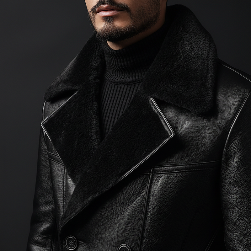 Men's Winter Retro Faux Fur Lined Double-Breasted Jacket MTA2048K1P