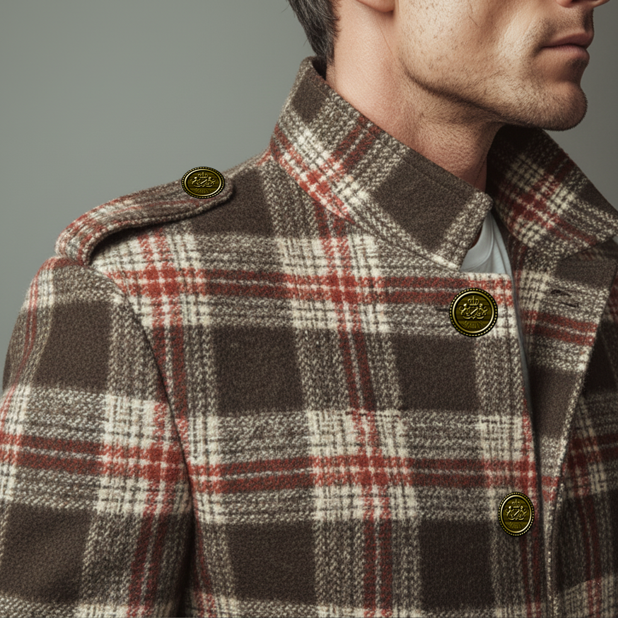 Men's Classic Retro Stand Collar Plaid Faux Woolen Slim Jacket MTA2982I9K