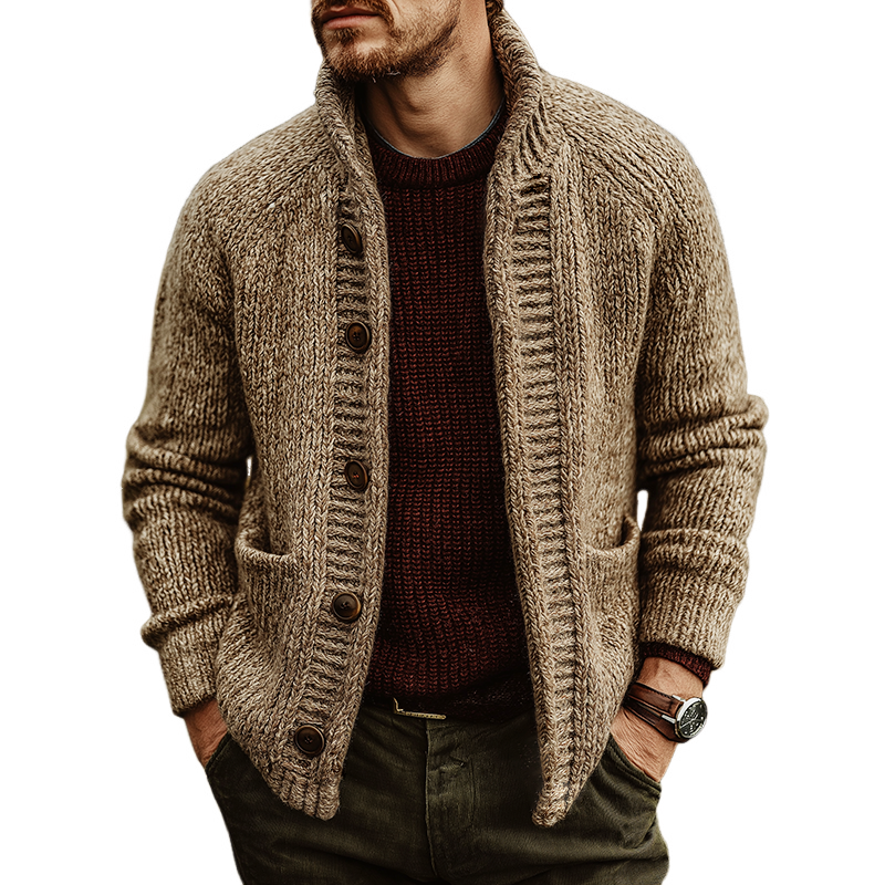 Men's Retro Casual Knitted Sweater Stand Collar Button Cardigan MTA1476J0TO