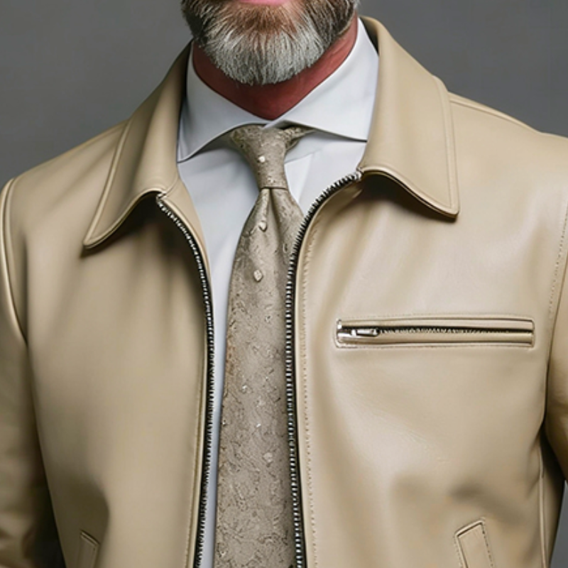 Men's Retro Casual PU Zipper Lapel Jacket MTA0582L2TO