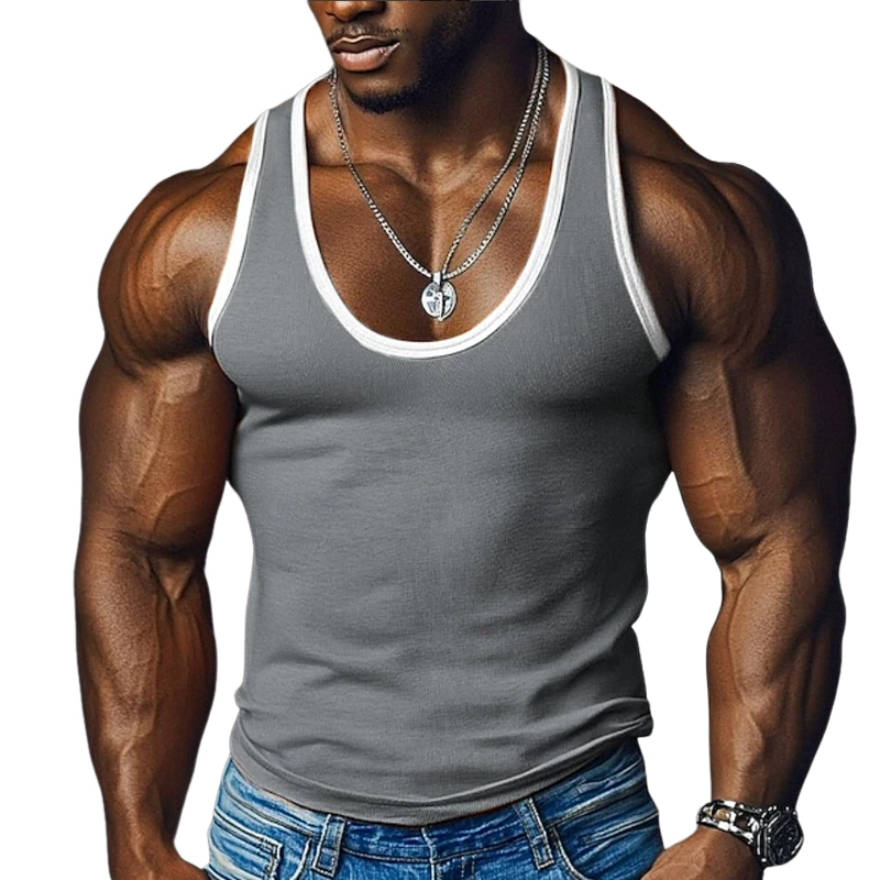Men's Contrast Colour Round Neck Slim Fit Sports Tank Top MTA1664G4X