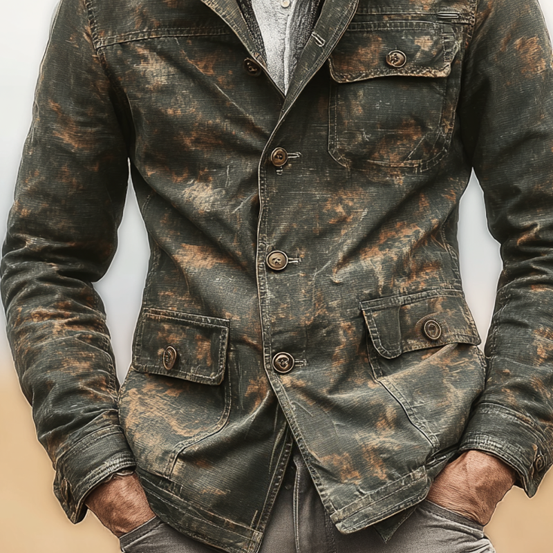 Men's  Camouflage Lapel Multi-pocket Single Breasted Jacket MTA0492I9Z