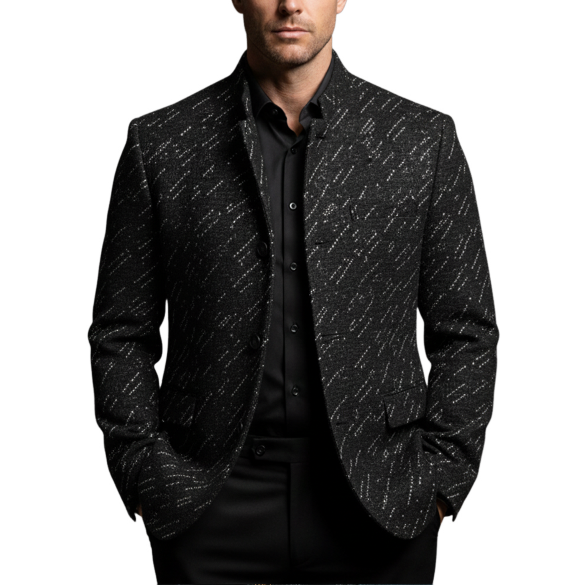 Men's Classic Business Stand Collar Faux Texture Woolen Slim Jacket MTA2947I5K