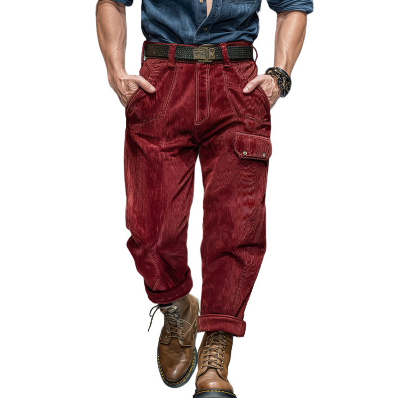Men's Classic Red Corduroy Casual Pants MTA2895J6U