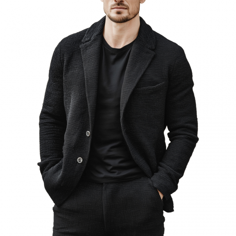 Men's Vintage Cotton Blend Waffle Notch Lapel Single-breasted Loose-fitting Blazer MTA1925H0M