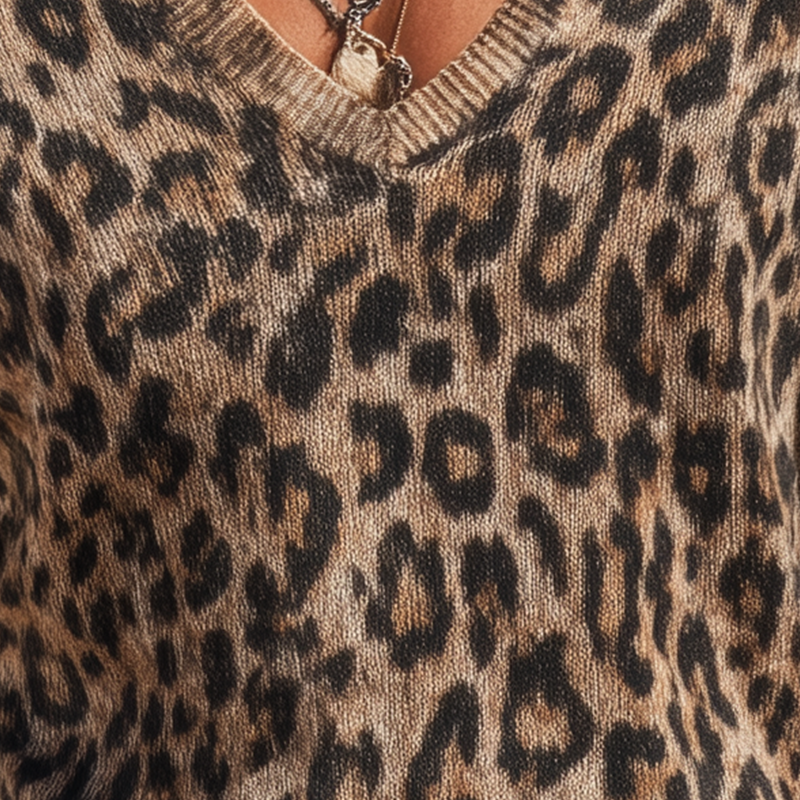 Men's Vintage Knitted Leopard Print V-Neck Sweater MTA1423H1P