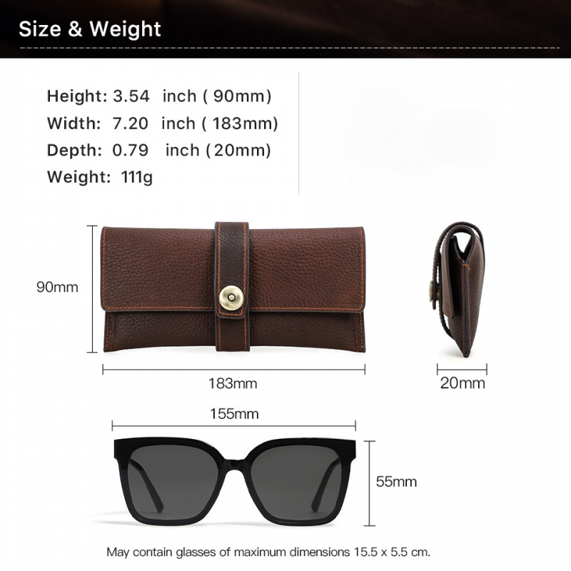 Men's Portable Handmade Top Layer Cowhide Magnetic Buckle Glasses Storage Bag 75623401K