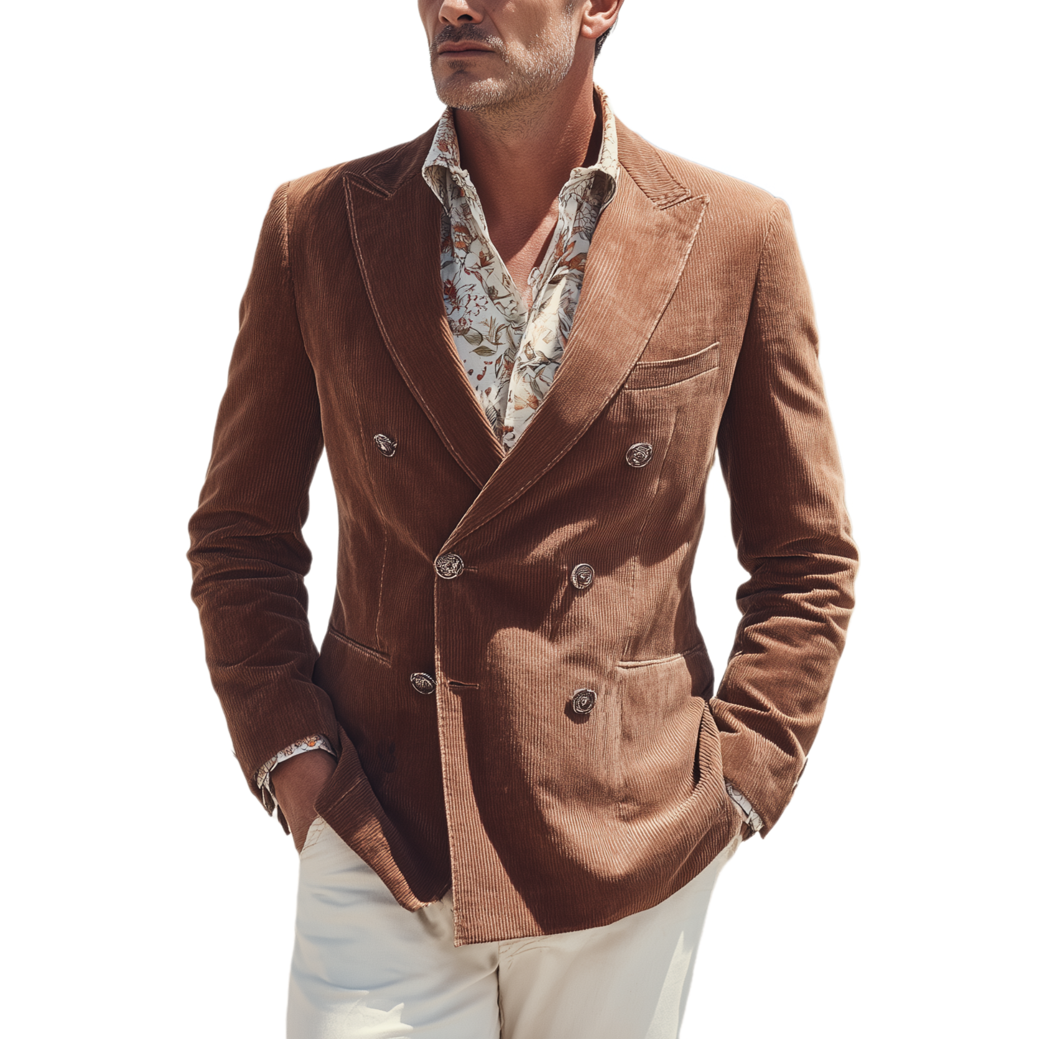 Men's Classic Vintage Corduroy Double-breasted Slim-fit Blazer MTA2808H2K