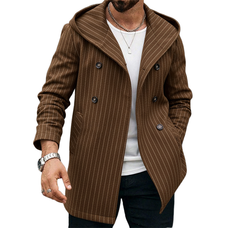 Men's Striped Print Casual Hooded Coat MTA1579J0X