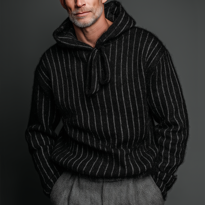 Men's Retro Casual Knitted Striped Hooded Sweater MTA1480J7TO