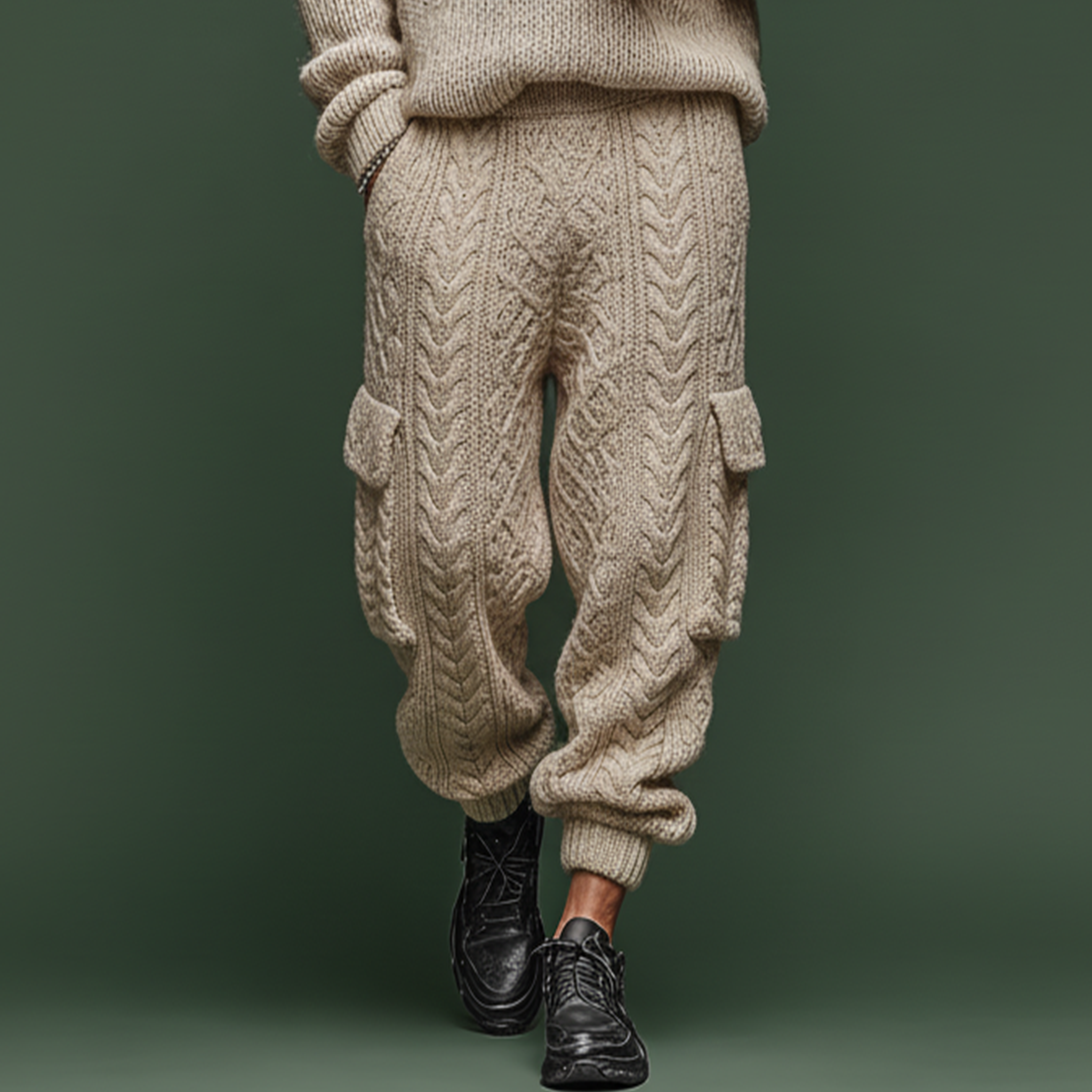 Men's Classic Jacquard Knit Elastic Waist Casual Pants MTA3082J8K