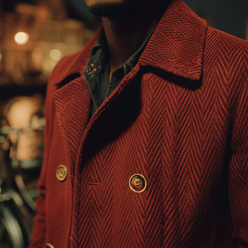 Men's Winter Fashion Herringbone Velvet Double-Breasted Coat MTA2788J3P