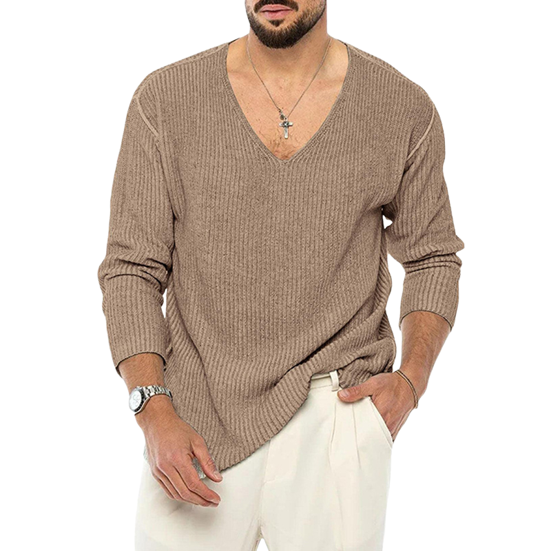 Men's Casual Deep V-neck Knitted Sweater MTA0594I6U
