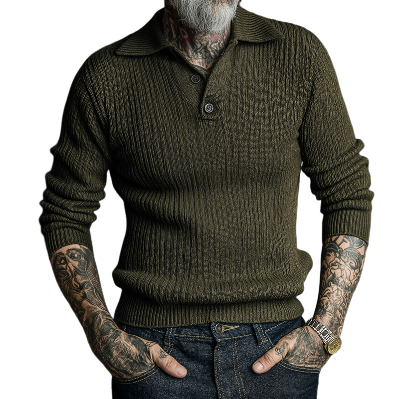 Men's Vintage Casual Solid Color Lapel Button Sweater MTA0965I7TO