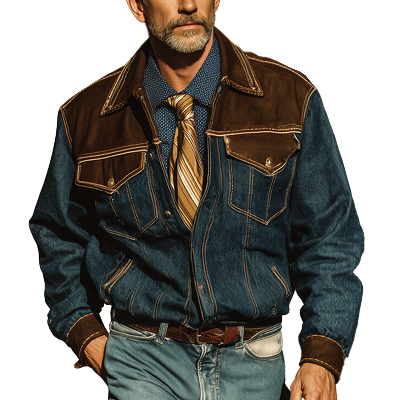 Men's Vintage Denim Faux Suede Long Sleeve Loose Jacket MTA0844I3P