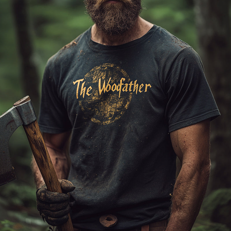 Men's Retro Casual Cotton The Woodfather Print Round Neck Short-Sleeved T-Shirt MTA2783E3TO