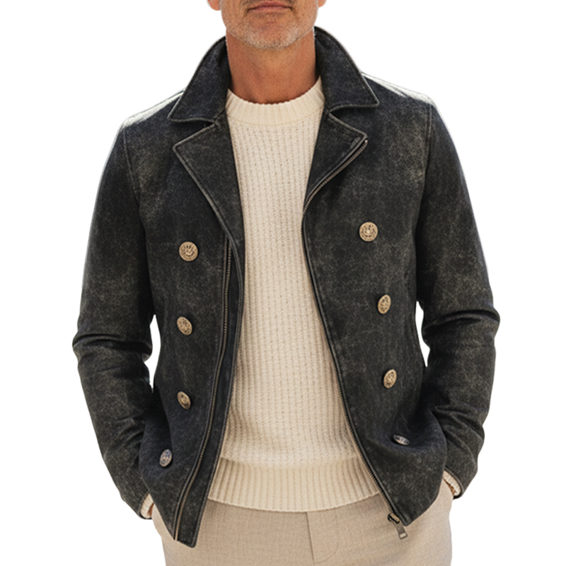 Men's Vintage Textured Zip-Up Lapel Jacket MTA1538I2U