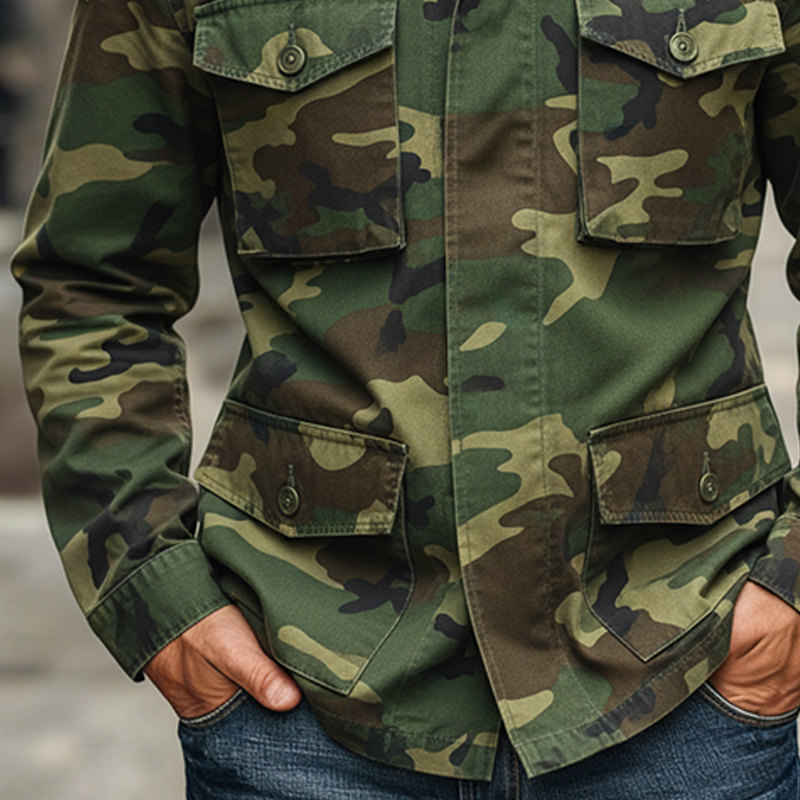 Men's Camouflage Print Lapel Multi-pocket Jacket MTA1343K4X