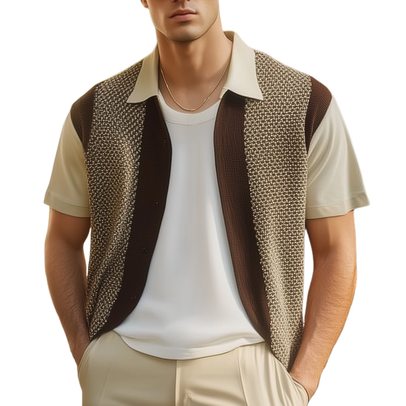 Men's Summer Classic Knit Button Short Sleeve Shirt MTA2481F8U