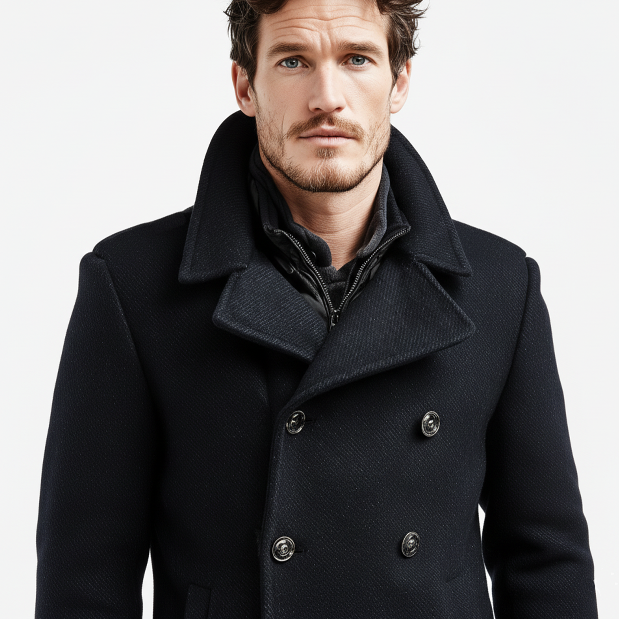 Men's Classic Retro Lapel Double-breasted Faux Wool Short Coat MTA2689I2K