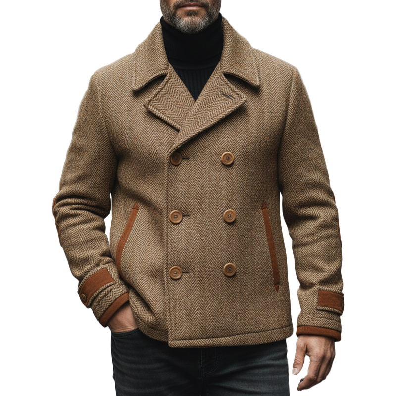 Men's Winter Herringbone Faux Wool Faux Suede Double-Breasted Jacket MTA2108K2P