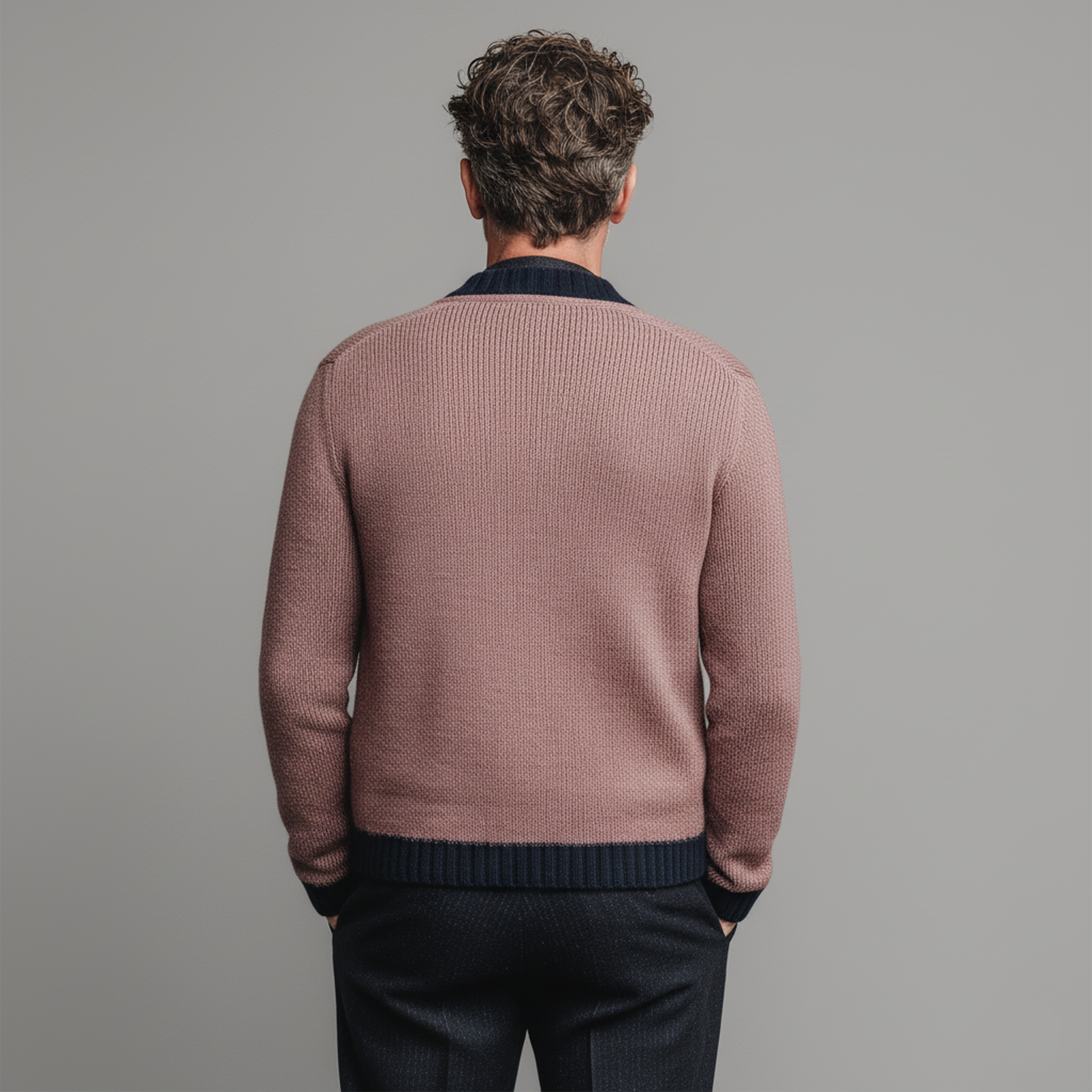 Men's Classic Casual Pink And Navy Blue Knitted Cardigan MTA2660I0K