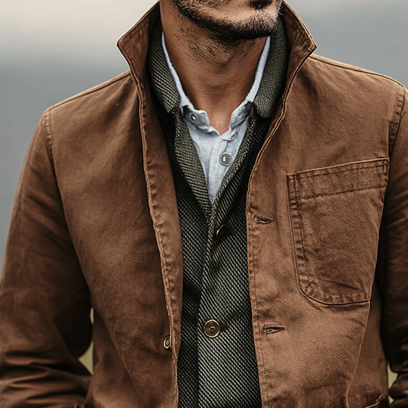 Men's Washed Cotton Lapel Multi-pocket Single Breasted Jacket MTA0447I2Z