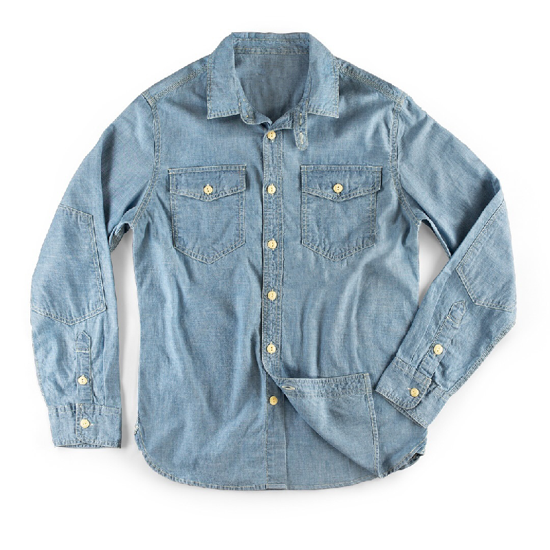 Men's Fashion Lapel Long-Sleeved Denim Shirt 73444464Y