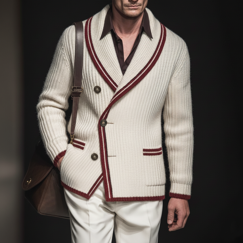 Men's Retro Colorblock Edge Shawl Collar Knit Cardigan MTA2201J8U