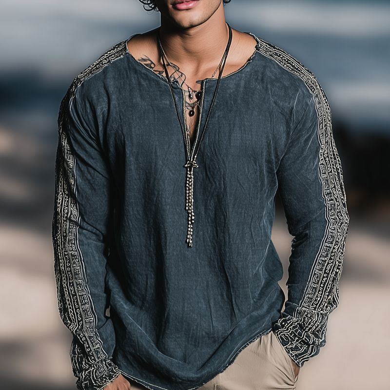 Men's Aztec Patterns V Neck Long Sleeve Shirt MTA1121H0Z