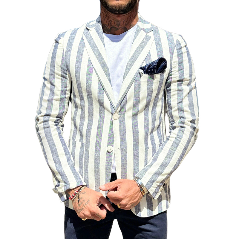 Men's Retro Casual Striped Print Blazer MTA2115G0TO