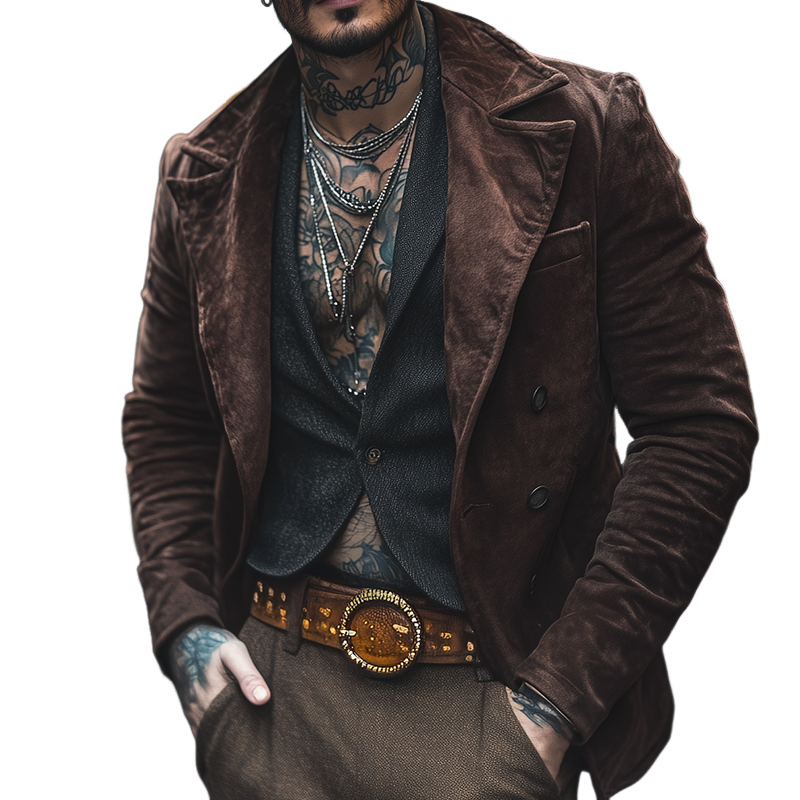 Men's Vintage Casual Street  Velvet Double Breasted Lapel Jacket MTA1903H8TO