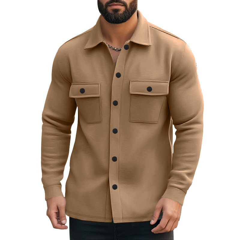 Men's Blended Multi-pocket Lapel Long-sleeved Shirt MTA2837G9X