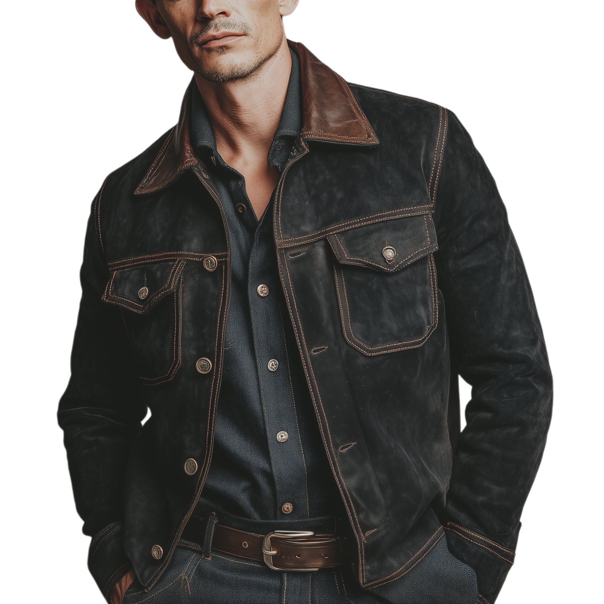 Men's Classic Casual PU Leather Collar Button Faux Suede Jacket MTA1310J9K