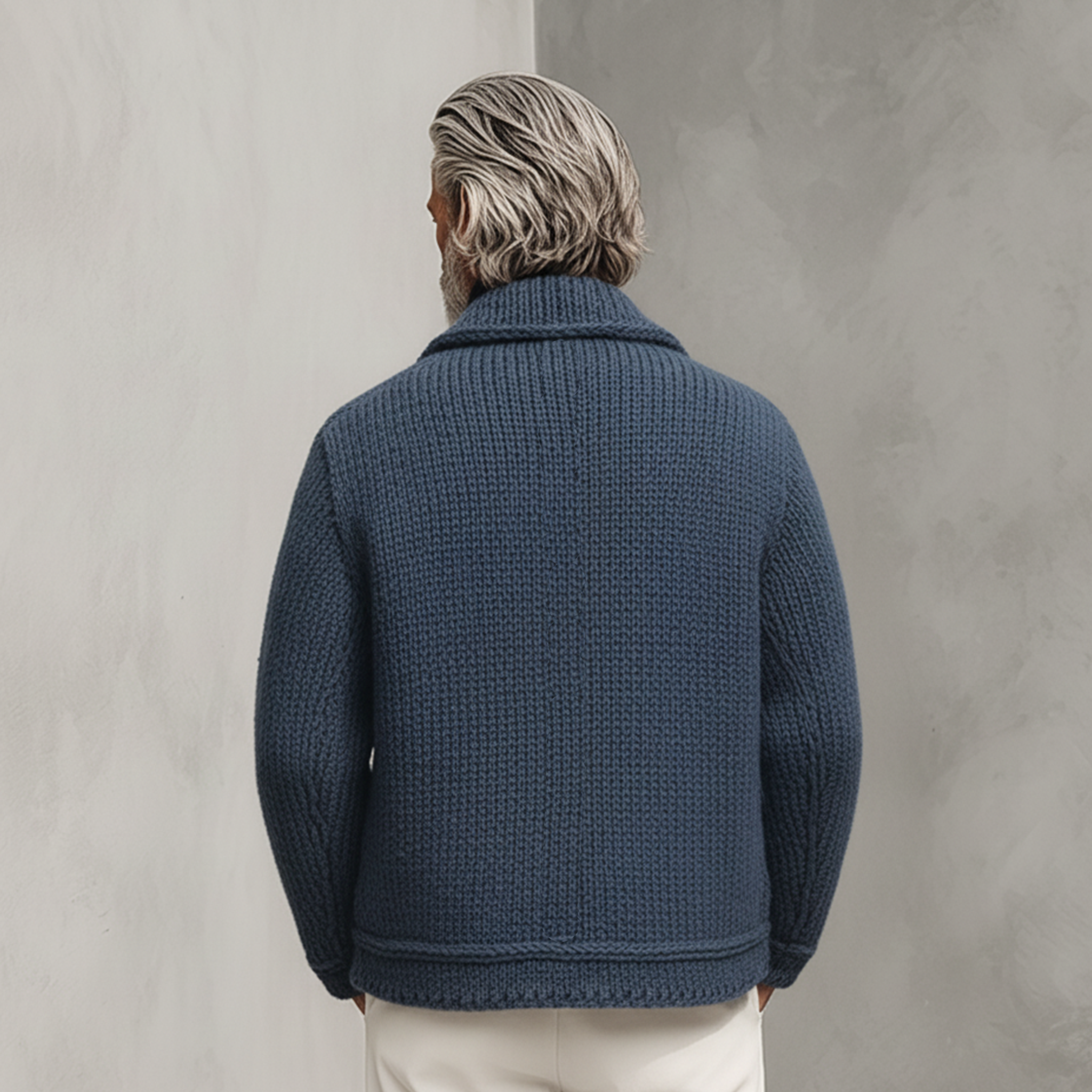 Men's Classic Casual Collared Decorative Pockets Knit Cardigan Jacket MTA0366K0K